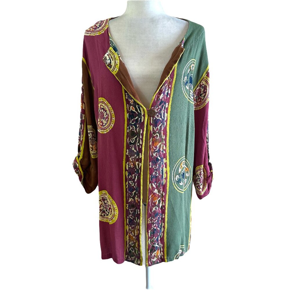 Soft Surroundings Mult-color Embellished Boho Shirt Jacket Cardigan